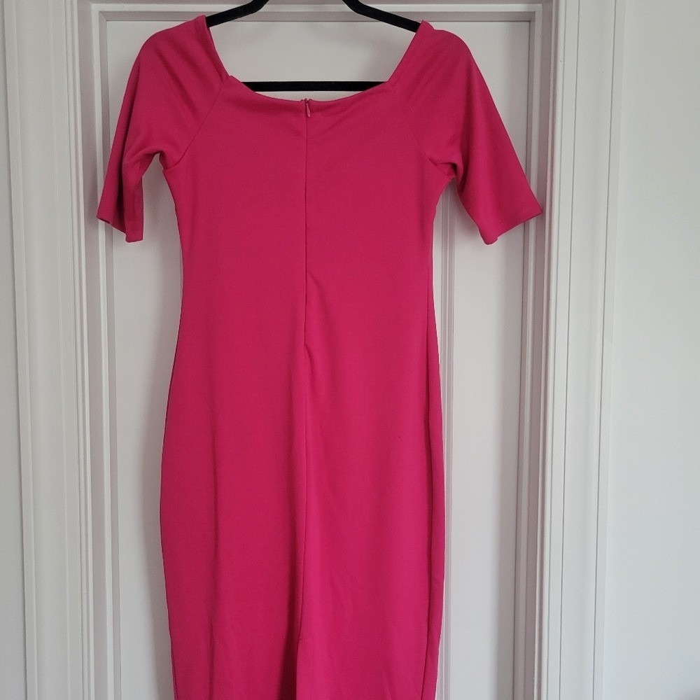 Socialite Bodycon Dress Hot Pink Stretch Square Neck Chic Size M - Picture 3 of 9